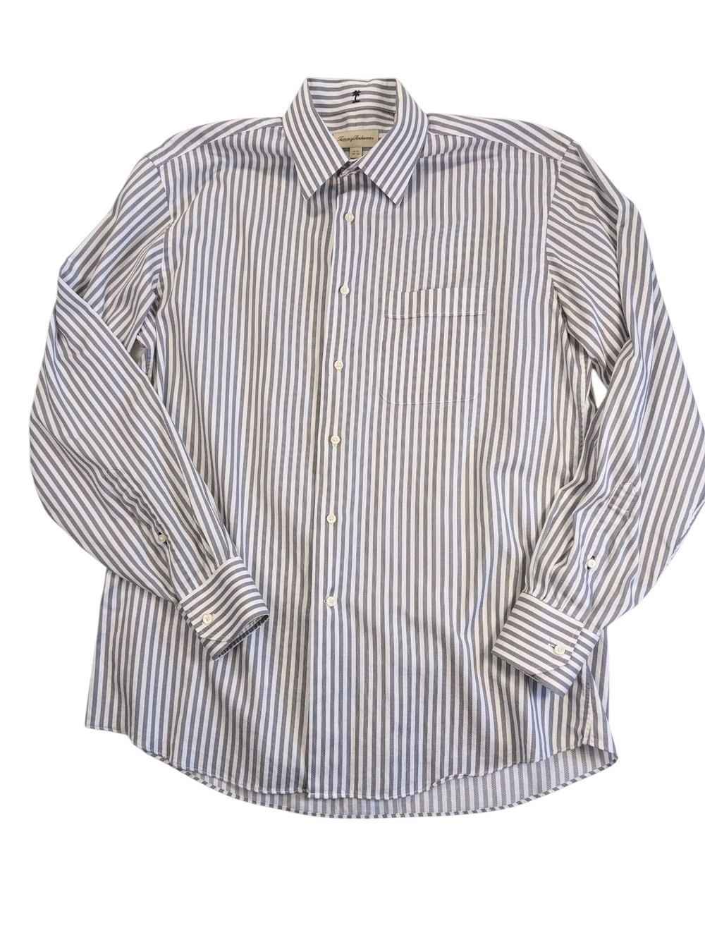 Tommy Bahama Blue and White Vertical Stripe Dress Shirt Size 15.5